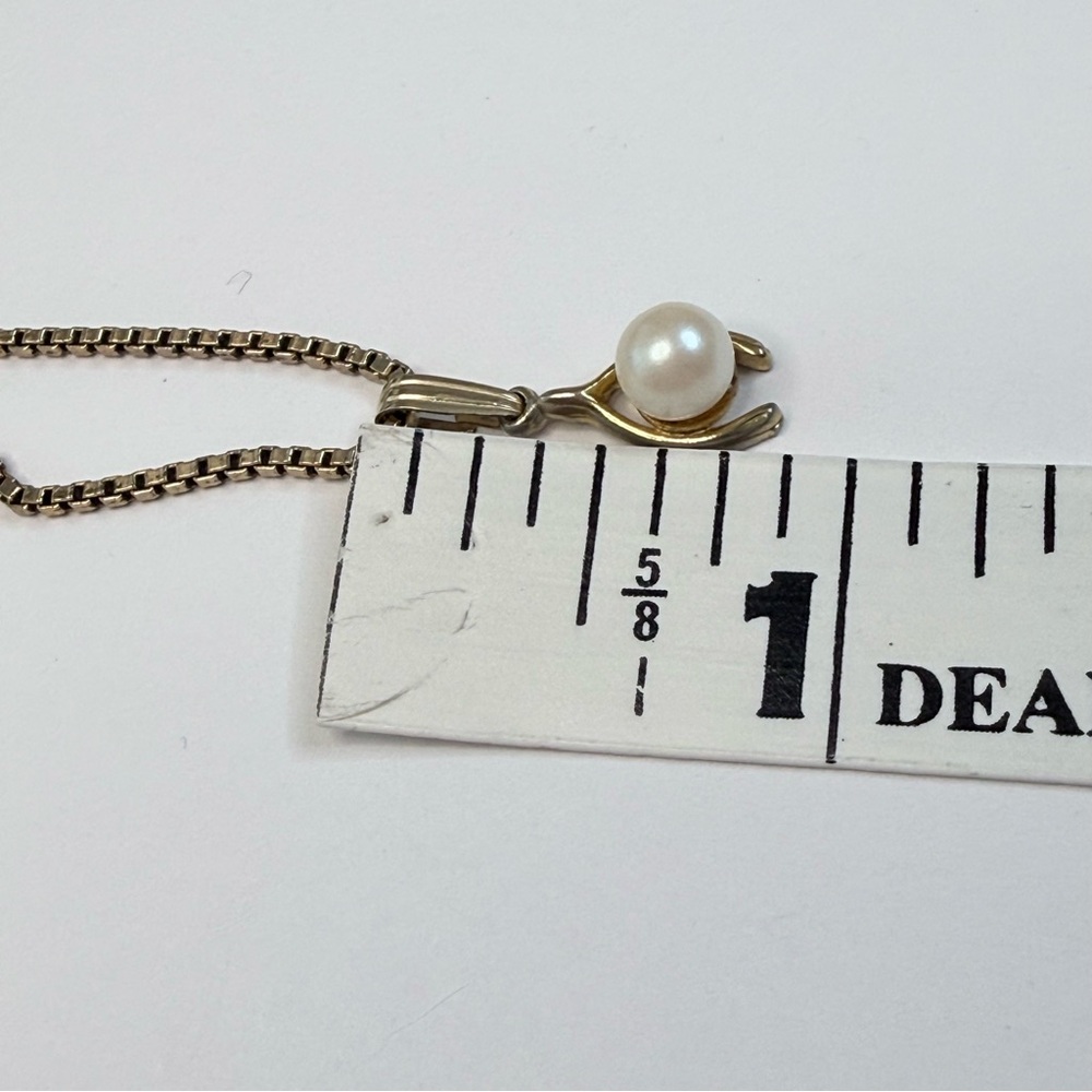 Vintage 70’s Gold Filled Wishbone/Faux Pearl Pendant Box Chain Necklace 15.5” - Picture 11 of 15